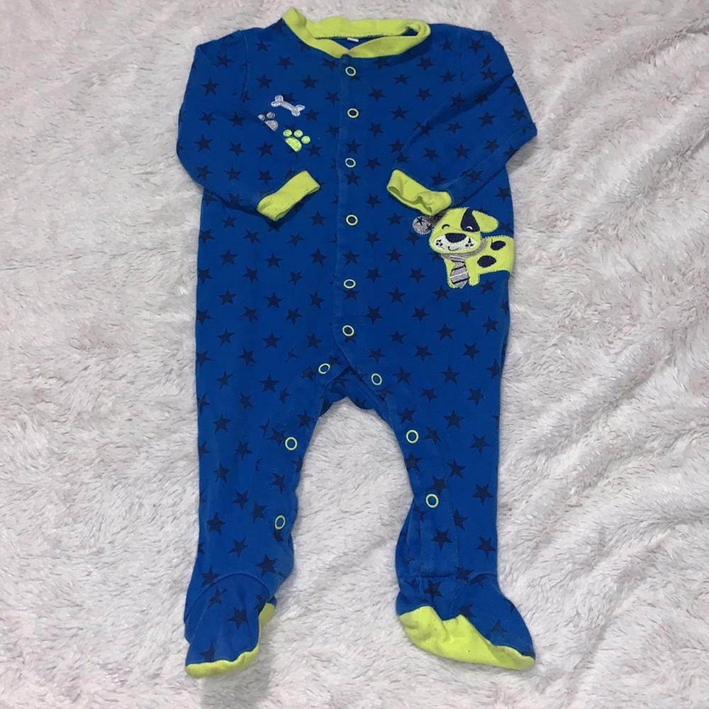 (2 for $10) PEKKLE green and blue dog footie / sleeper 9 month